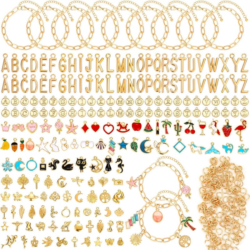 Flasoo 416 Pieces Gold Charm Bracelet Making Kit, Including Paperclip Chain Bracelets, Charms, Jump Rings for Jewelry Making - Image 1